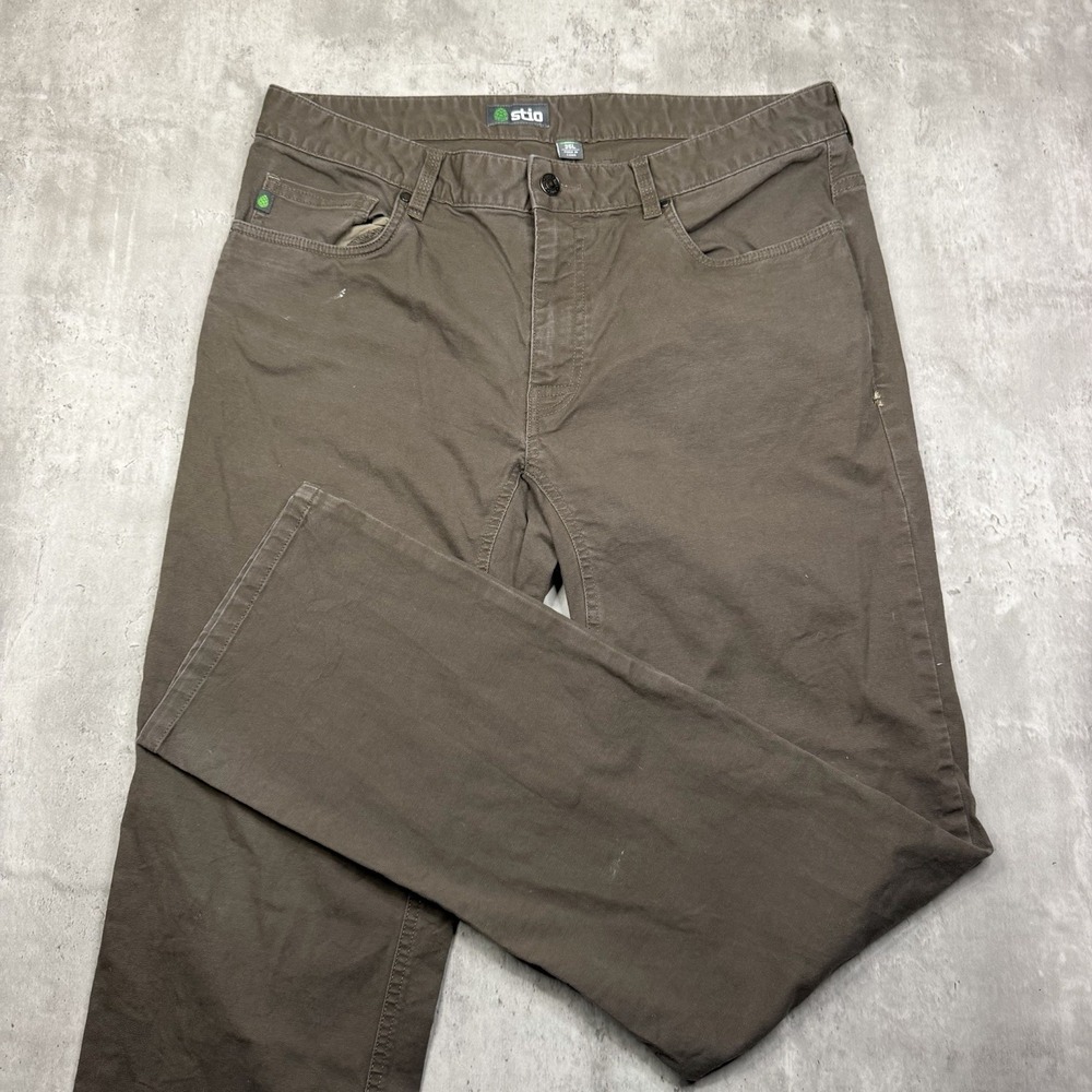 Stio Mens Jeans Khaki 35x34 35L Canvas Twill Stretch Organic Cotton Straight